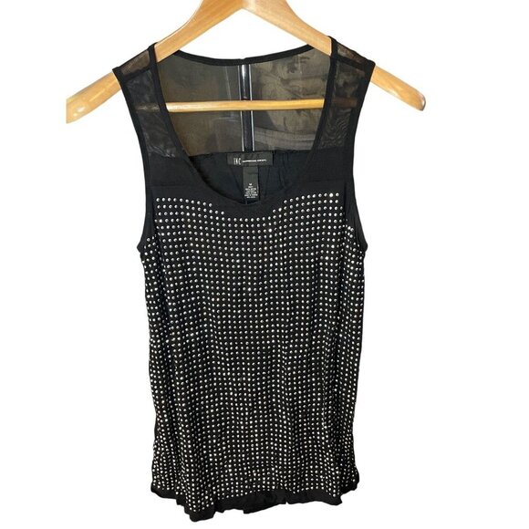 INC Black Sleeveless Sheer Back Sparkle Tunic Tank Blouse Sz M - Picture 1 of 11